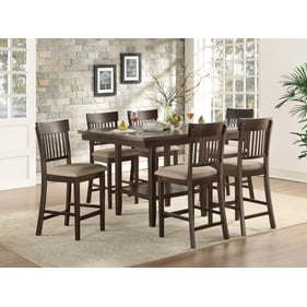 Home Elegance Balin Brown 7pc Counter Height Set With Slat Back Chairs