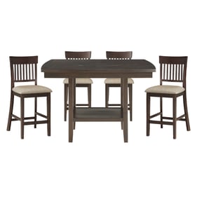 Home Elegance Balin Brown 5pc Counter Height Set with Slat Back Chairs