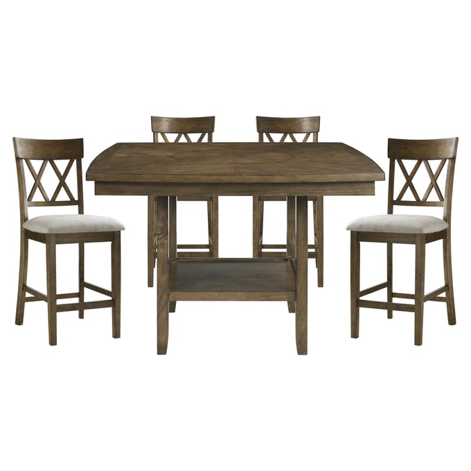 Home Elegance Balin Light Oak Gray 5pc Counter Height Set HE-5716RFAK-36-5-SET