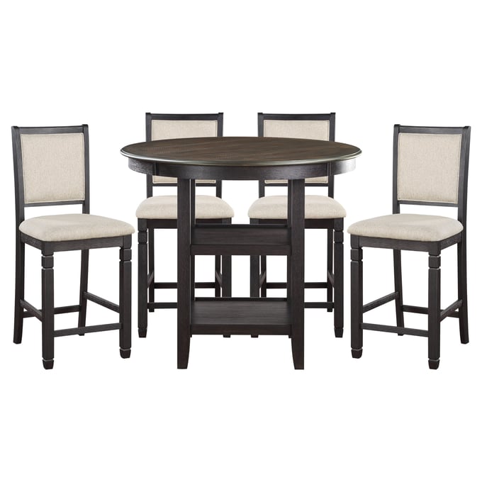 Home Elegance Asher Brown Black Beige 5pc Counter Height Set HE-5800BK-36-5-SET