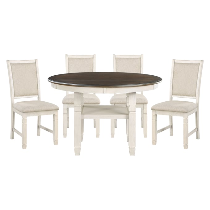 Home Elegance Asher Brown White Beige 5pc Dining Room Set HE-5800WH-48RD-5-SET