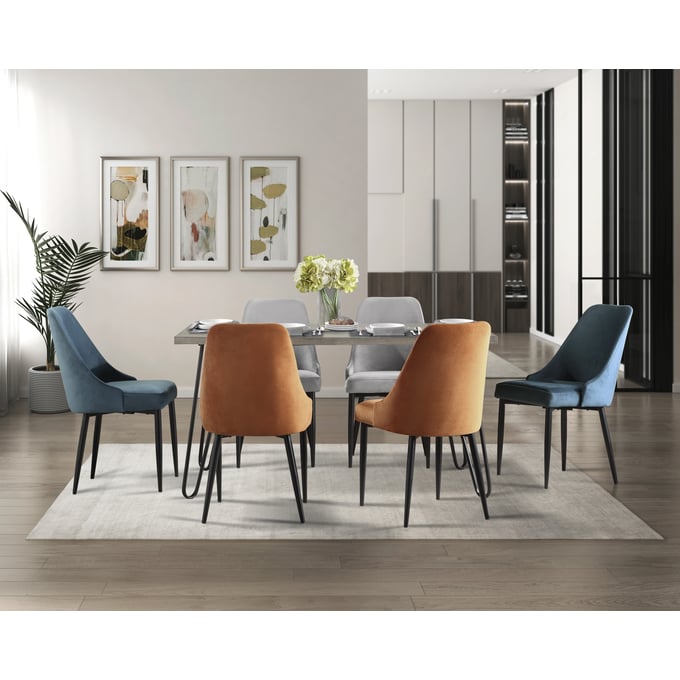 Home Elegance Keene Gray Blue Orange 7pc Dining Room Set HE-5817-60-DR-S2