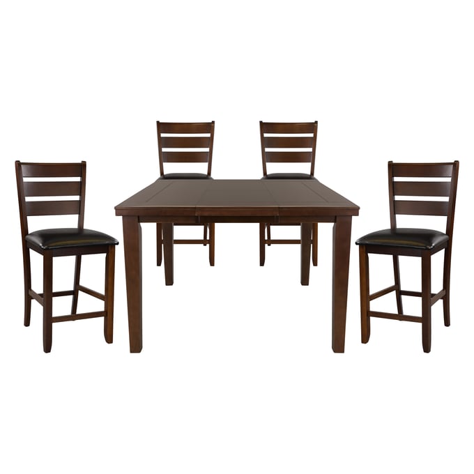 Home Elegance Ameillia Oak Faux Leather 5pc Counter Height Set HE-586-36-5