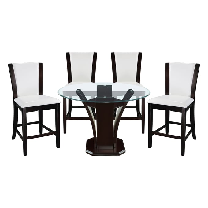 Home Elegance Daisy Espresso White Round 5pc Counter Height Set HE-710-36RD48-5W-SET