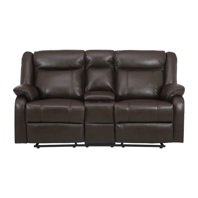 Home Elegance Jude Brown Double Glider Reclining Console Loveseat HE-8201BRW-2