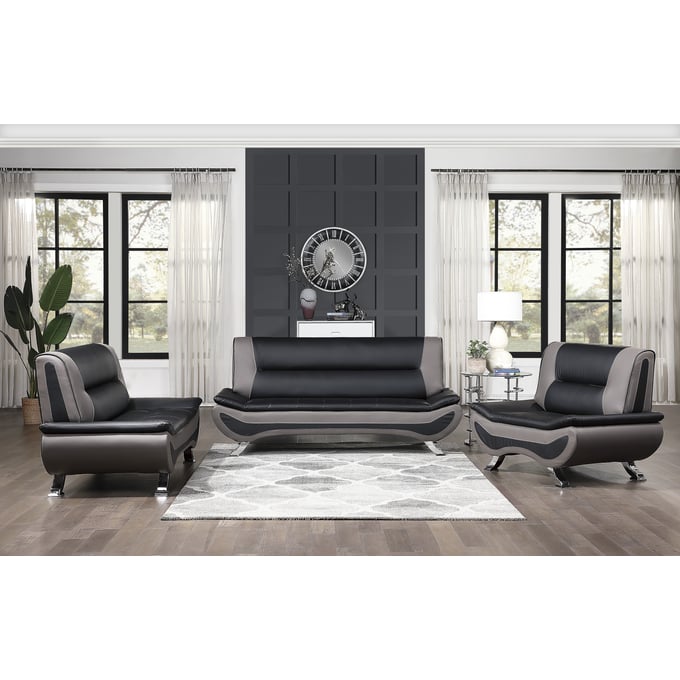 Home Elegance Veloce Gray Black 3pc Living Room Set HE-8219BLK-3SET