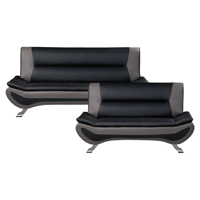 Home Elegance Veloce Gray Black 2pc Living Room Set HE-8219BLK-2SET