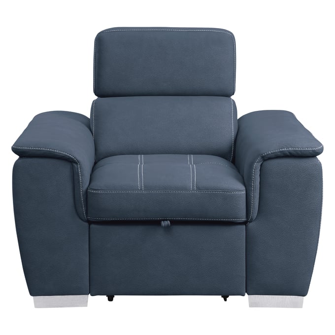 Home Elegance Ferriday Blue Chair with Pull Out Ottoman HE-8228BU-1