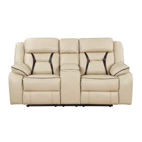 Home Elegance Amite Beige Power Double Reclining Loveseat with Center Conso...