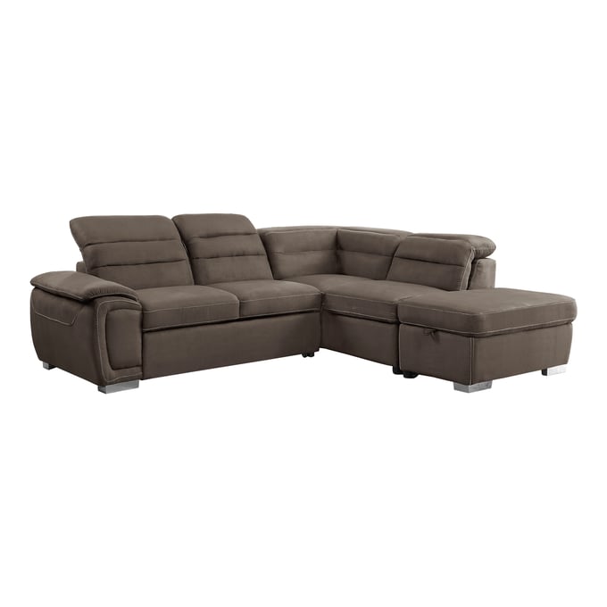 Home Elegance Platina Brown 3pc Sectional with Storage Ottoman HE-8277CH-3SET