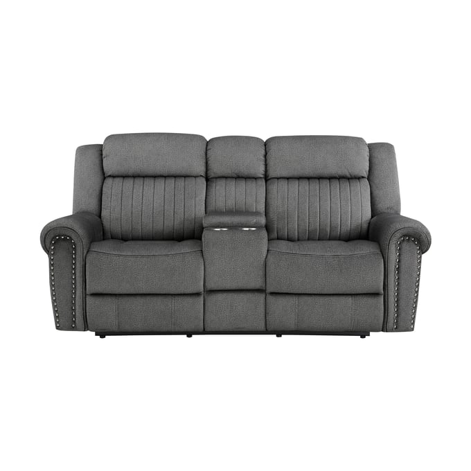 Home Elegance Brennen Gray Power Double Reclining Center Console Loveseat HE-9204CC-2PW