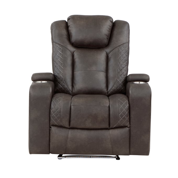 Home Elegance Tabor Dark Brown Power Headrest Reclining Chair HE-9211BRG-1PWH