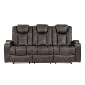 Home Elegance Tabor Dark Brown Power Double Reclining Sofa with Drop Down C...