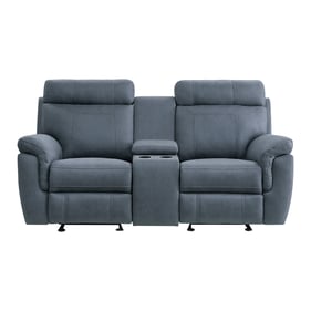 Home Elegance Clifton Blue Double Glider Reclining Loveseat with Center Con...