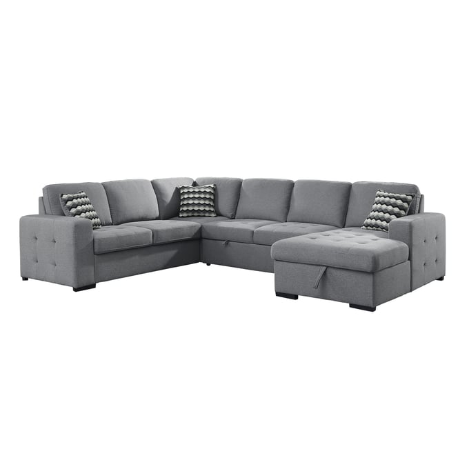 Home Elegance Solomon Gray 4pc Sectional with Pull Out Bed and Right Chaise HE-9313GY-42LRC-SET