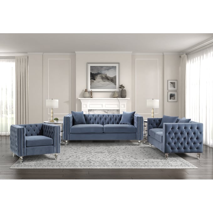 Home Elegance Orina Dark Blue 3pc Living Room Set HE-9349DBU-3SET