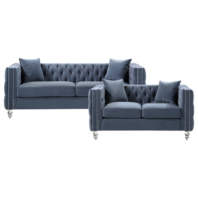 Home Elegance Orina Dark Blue 2pc Living Room Set HE-9349DBU-2SET