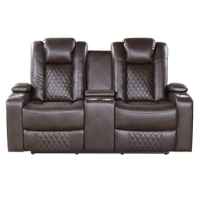 Home Elegance Caelan Brown Power Double Reclining Loveseat with Storage Arm...