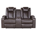 Power Double Reclining Love Seat with Center Console, Power Headrests, Storage Arms and Cup holders