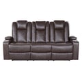 Power Double Reclining Sofa with Center Drop-Down Cup Holders, Power Headrests, Storage Arms, Cup holders and Reading Lights