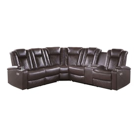 Home Elegance Caelan Brown 3pc Reclining Sectional with LED Lights