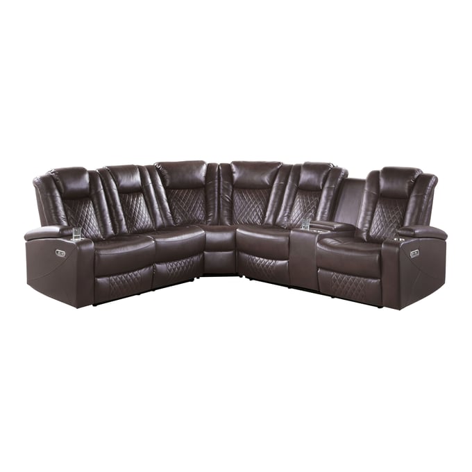 Home Elegance Caelan Brown 3pc Reclining Sectional with LED Lights HE-9366DB-SC-SET