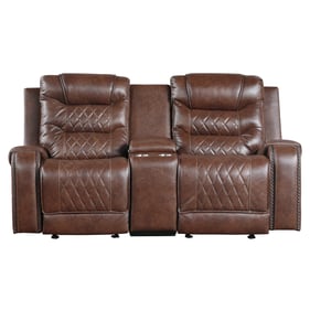 Home Elegance Putnam Brown Double Glider Reclining Console Loveseat