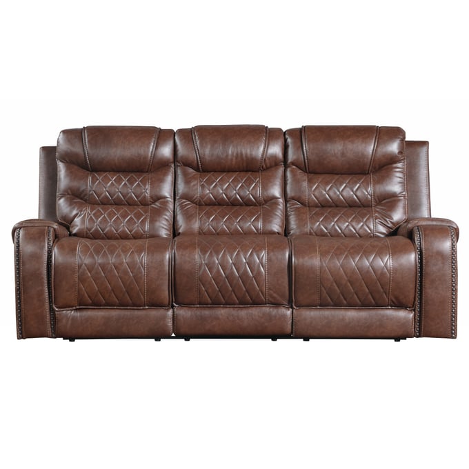 Home Elegance Putnam Brown Double Reclining Sofa HE-9405BR-3