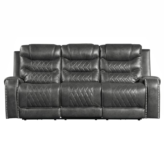 Home Elegance Putnam Gray Power Double Reclining Sofa HE-9405GY-3PW