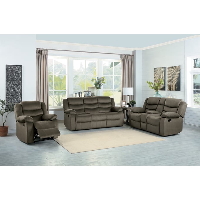 Home Elegance Discus Brown 3pc Living Room Set HE-9526BR-3-SET