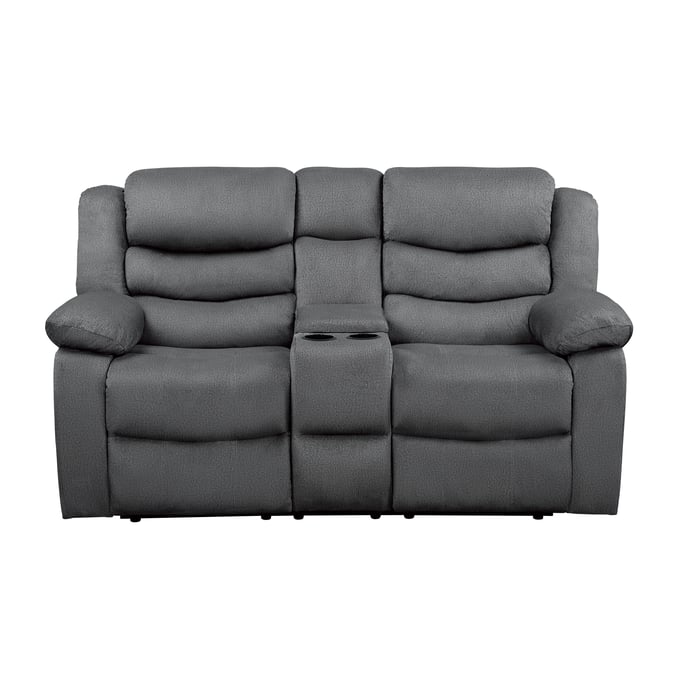 Home Elegance Discus Gray Double Reclining Center Console Loveseat HE-9526GY-2