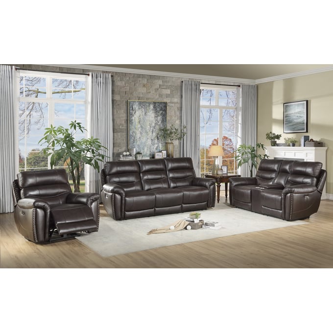 Home Elegance Lance Brown 3pc Power Living Room Set HE-9527BRW-3PWH-SET