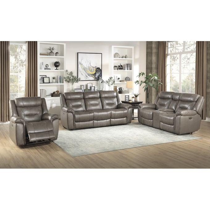 Home Elegance Kennett Gray Brown 3pc Power Living Room Set HE-9528BRG-3PWH-SET