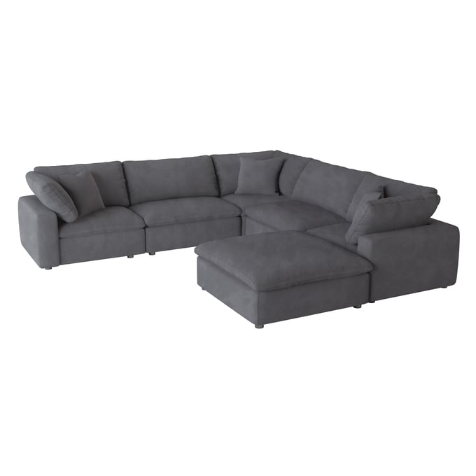 Home Elegance Guthrie Gray 6pc Modular Sectional with Ottoman HE-9546GY-6OT-SET