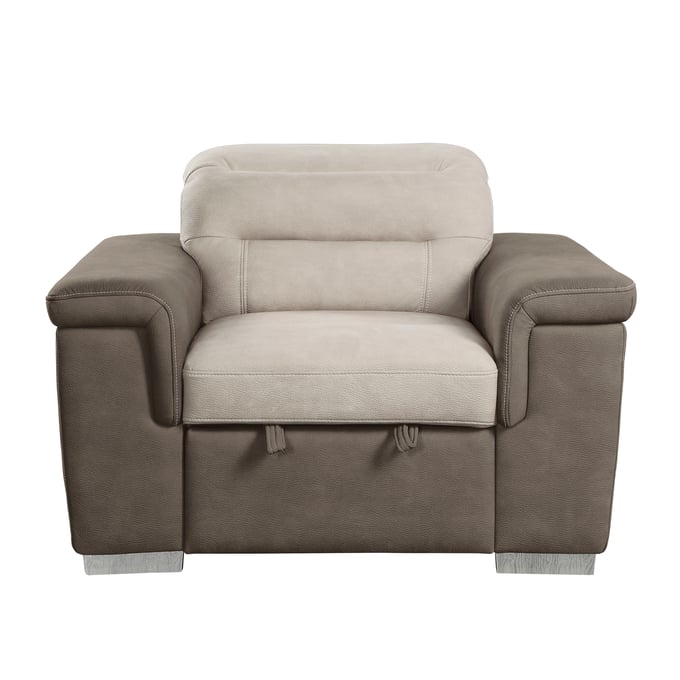 Home Elegance Alfio Taupe Beige Chair with Pull Out Ottoman HE-9808-1