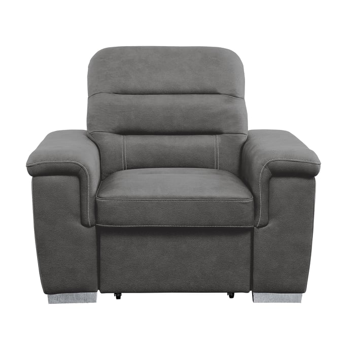 Home Elegance Alfio Gray Chair with Pull Out Ottoman HE-9808SGY-1