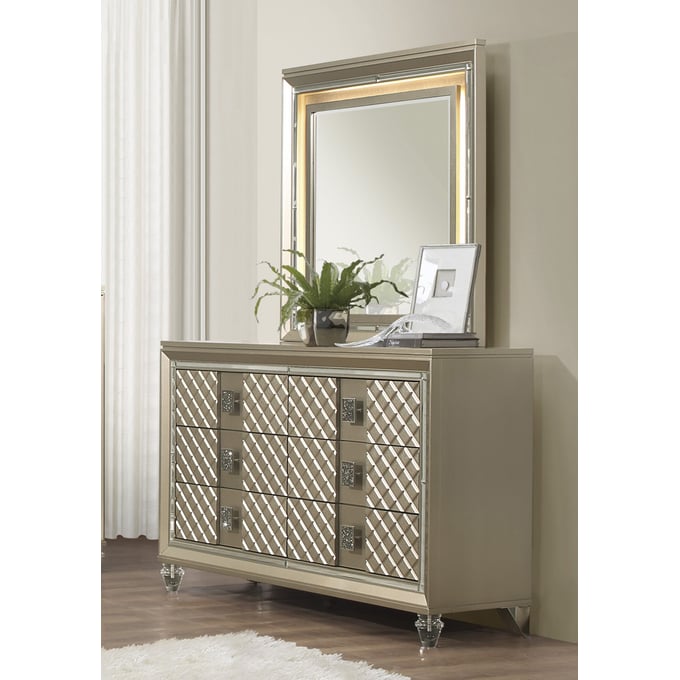 Home Elegance Loudon Gold Silver Champagne Dresser And Mirror HE-B1515-5-DRMR