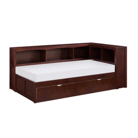 Home Elegance Rowe Cherry Twin Bookcase Corner Bed with Twin Trundle