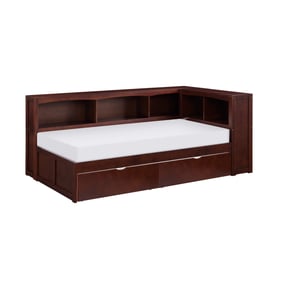 Home Elegance Rowe Cherry Twin Bookcase Corner Bed with Storage Boxes