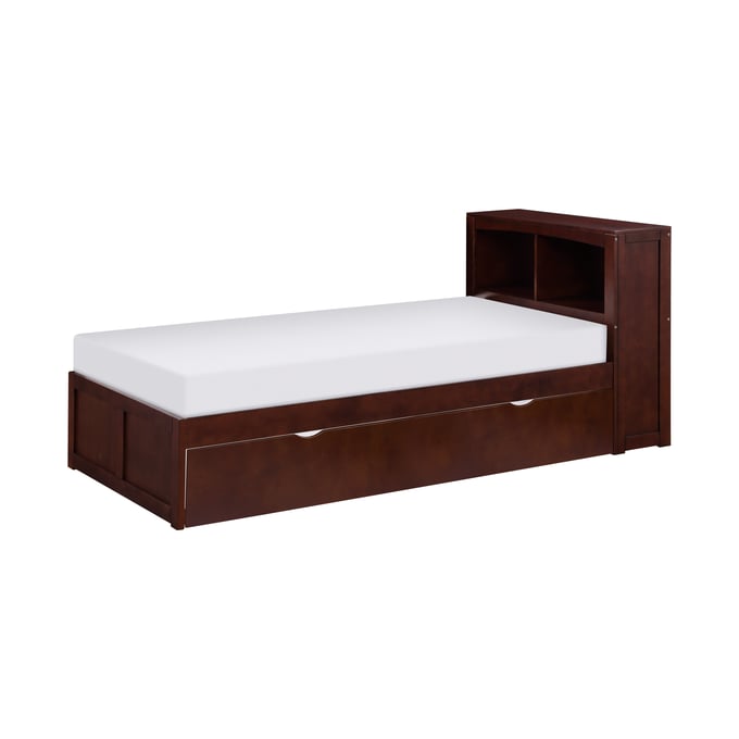 Home Elegance Rowe Cherry Twin Bookcase Bed with Twin Trundle HE-B2013BCDC-1R