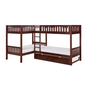 Home Elegance Rowe Cherry Twin Corner Bunk Bed with Twin Trundle