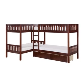 Home Elegance Rowe Cherry Twin Corner Bunk Bed with Storage Boxes