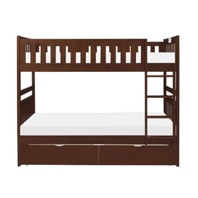 Home Elegance Rowe Cherry Twin Over Twin Bunk Bed with Storage Boxes