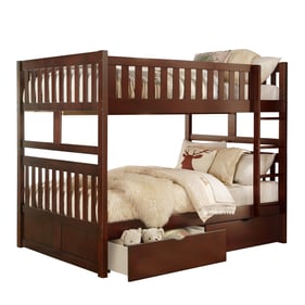 Home Elegance Rowe Cherry Full Over Full Bunk Bed with Storage Boxes