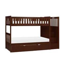 Home Elegance Rowe Cherry Twin Over Twin Bunk Bed with Twin Trundle