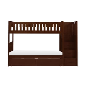 Home Elegance Rowe Cherry Twin Over Twin Step Bunk Bed with Storage Boxes