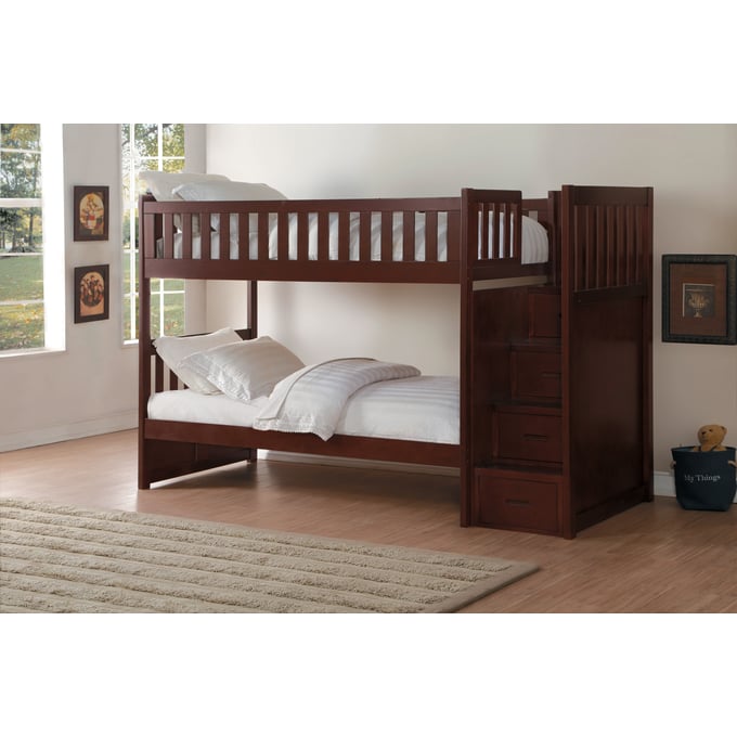 Home Elegance Rowe 2pc Kids Bedroom Set with Step Storage Bunk Bed HE-B2013SBDC-KBR-S3