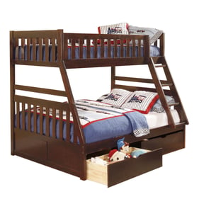 Home Elegance Rowe Cherry Twin Over Full Bunk Bed with Storage Boxes