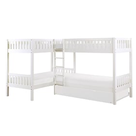 Home Elegance Galen White Twin Corner Bunk Bed with Twin Trundle