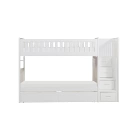 Home Elegance Galen White Twin Over Twin Step Bunk Bed with Storage Boxes